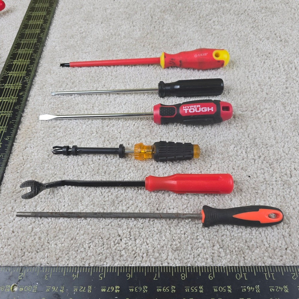 Hyper Tough Screwdriver Set Mixed Hand Tool Lot Red Black 6 Pieces Round File